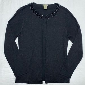 🆕 Black Beaded Shimmer Lightweight Cardigan Sweater Women Medium Delicate Knit